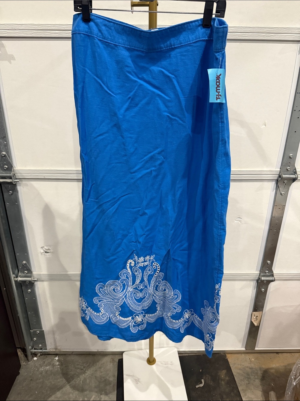 Joie Bright Blue Maxi Skirt with White Embroidery